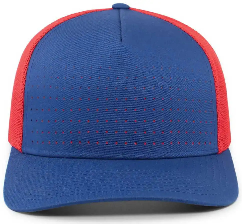 Pacific Headwear 105p Perforated 5 Panel Trucker Snapback Cap - Royal Red - 7’’ 7 7/8’’