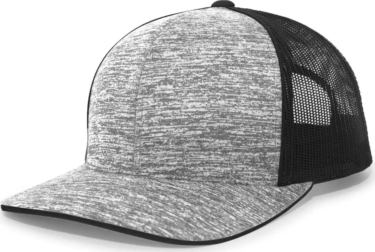 Pacific Headwear 106c Aggressive Heather Trucker Snapback Cap - Black Lite Charcoal - Dark Gray / 7’’ - 7 7/8’’
