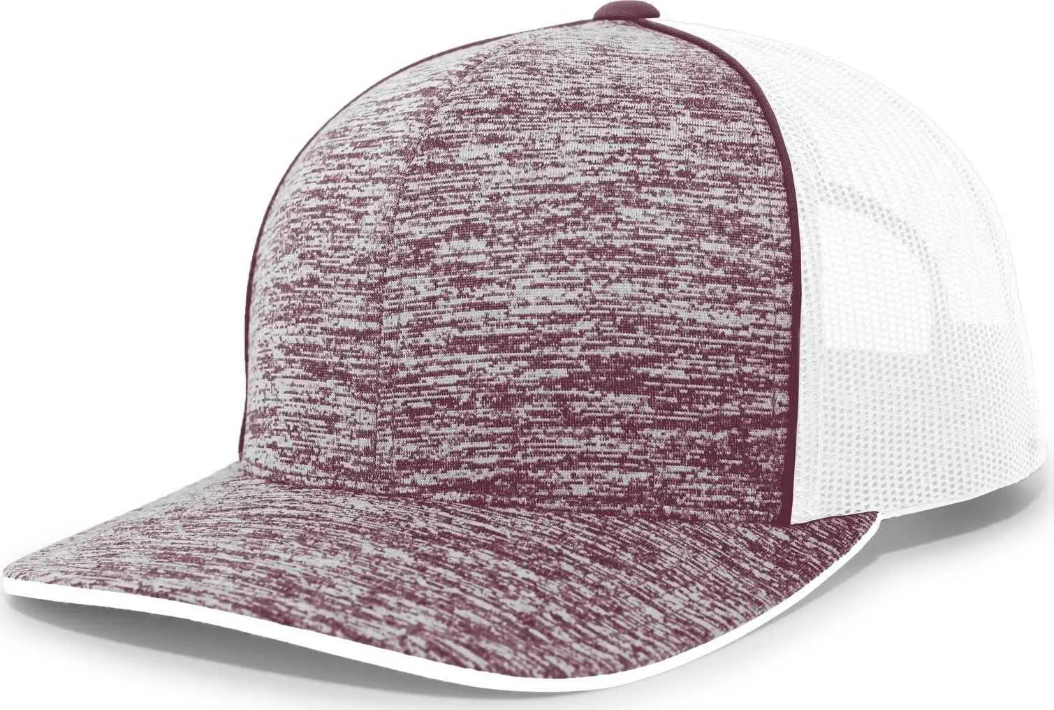 Pacific Headwear 106c Aggressive Heather Trucker Snapback Cap - Maroon White - 7’’ - 7 7/8’’