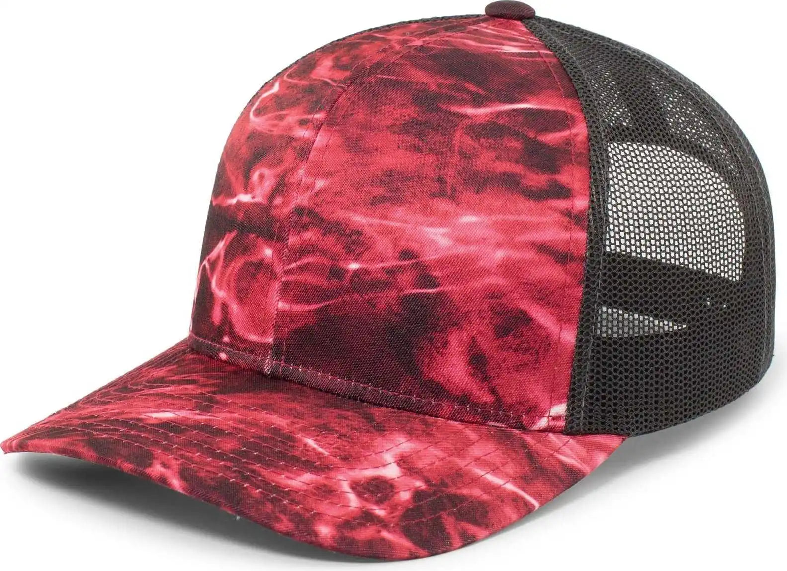 Pacific Headwear 107c Mossy Oak Trucker Snapback - Elements Agua Crimson Lt Charcoal - Gray / 7’’ 7 7/8’’