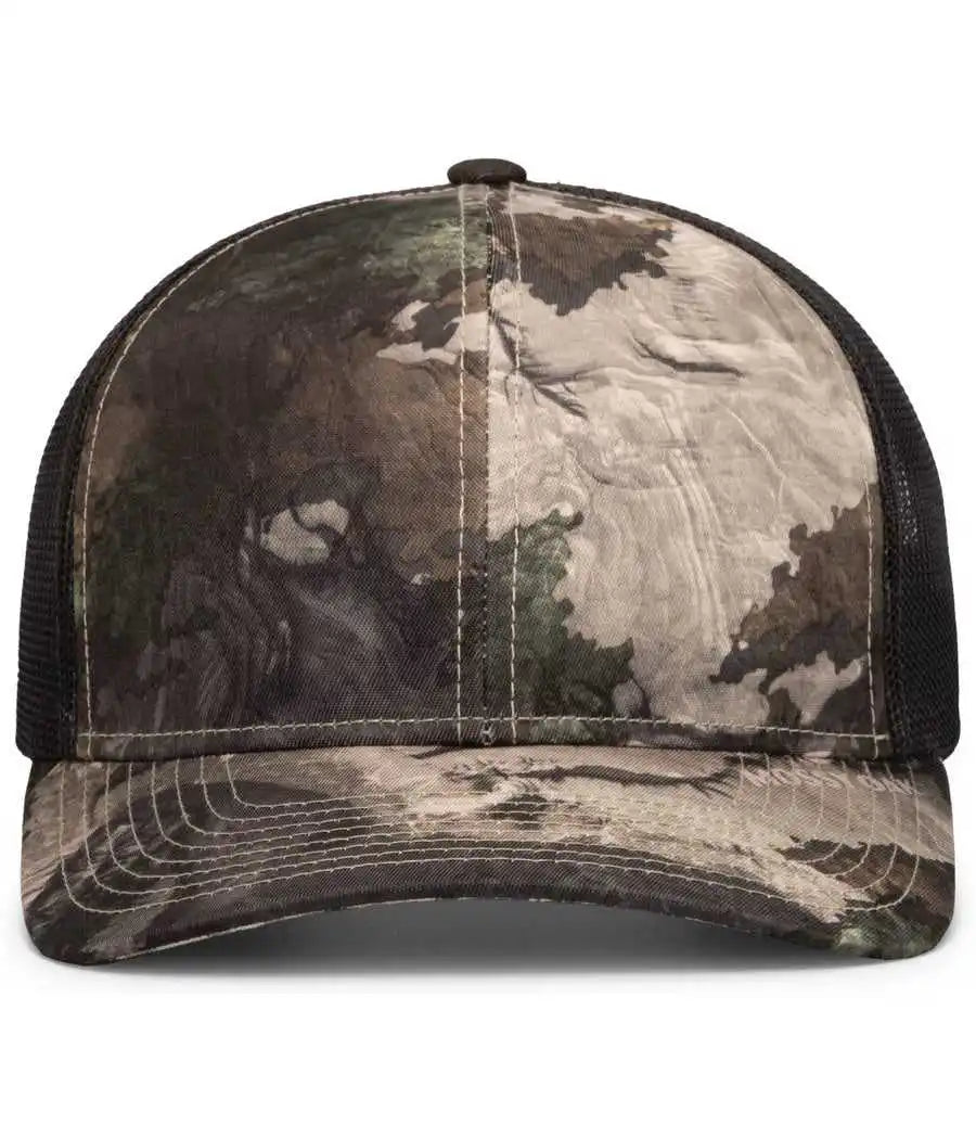 Pacific Headwear 108c Camo Snapback Trucker Cap - Terra Gila Light Charcoal - Mossy Oak Dark Gray / 7’’ 7 7/8’’