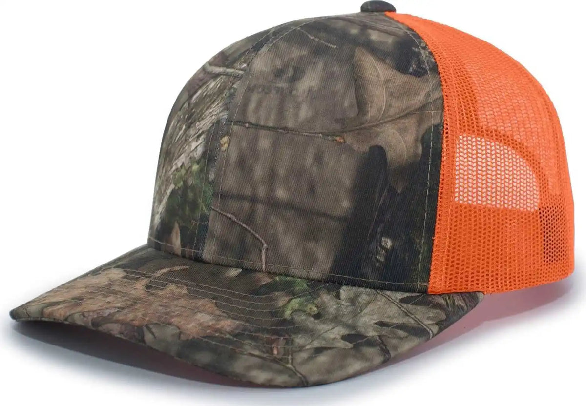 Pacific Headwear 108c Camo Trucker Snapback Cap Break Up Country Orange Mossy Oak / 7’’ 7 7/8’’