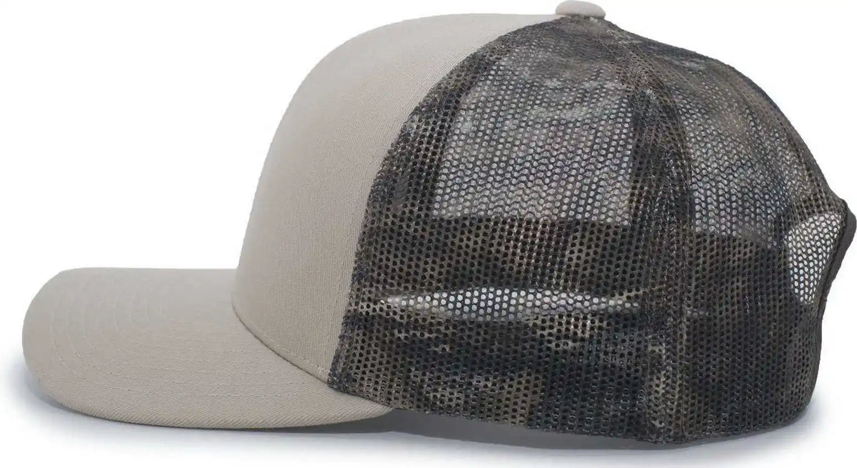 Pacific Headwear 108c Camo Trucker Snapback Cap - Stone Break-up Country - Ivory Mossy Oak / 7’’ - 7 7/8’’