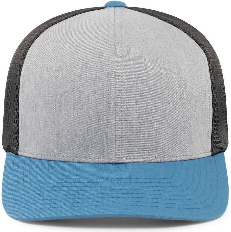 Pacific Headwear 110f Trucker Flexfit Snapback Cap - Heather Grey Lt Charcoal Ocean Blue - Gray / 7’’ 7 7/8’’