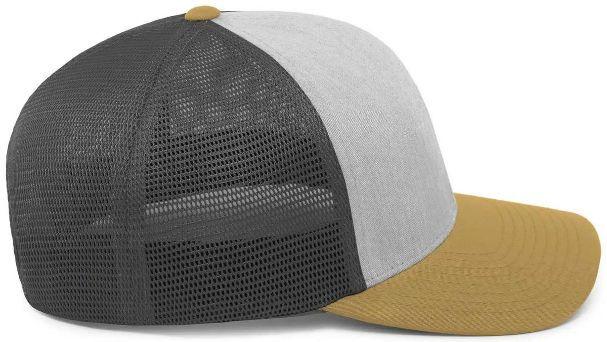 Pacific Headwear 110f Trucker Flexfit Snapback Cap - Heather Grey Lt Charcoal Amber Gold - Gray / 7’’ 7 7/8’’