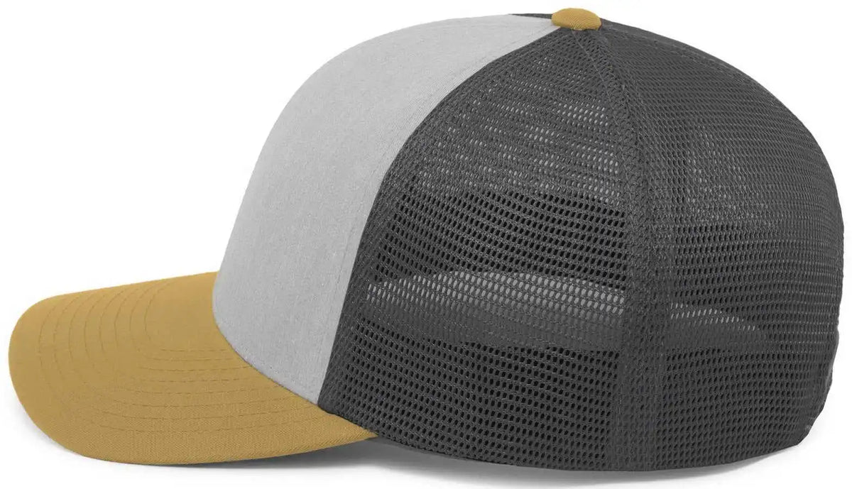 Pacific Headwear 110f Trucker Flexfit Snapback Cap - Heather Grey Lt Charcoal Amber Gold - Gray / 7’’ 7 7/8’’