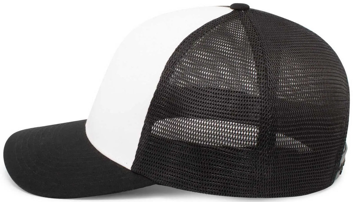 Pacific Headwear 110f Trucker Flexfit Snapback Cap - White Black - 7’’ 7 7/8’’