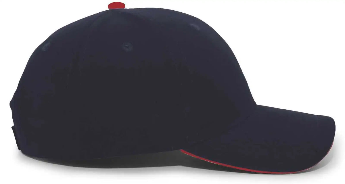 Pacific Headwear 121c Brushed Cotton Sandwich Visor Hook and Loop Cap Navy Red / 7’’ 7 7/8’’