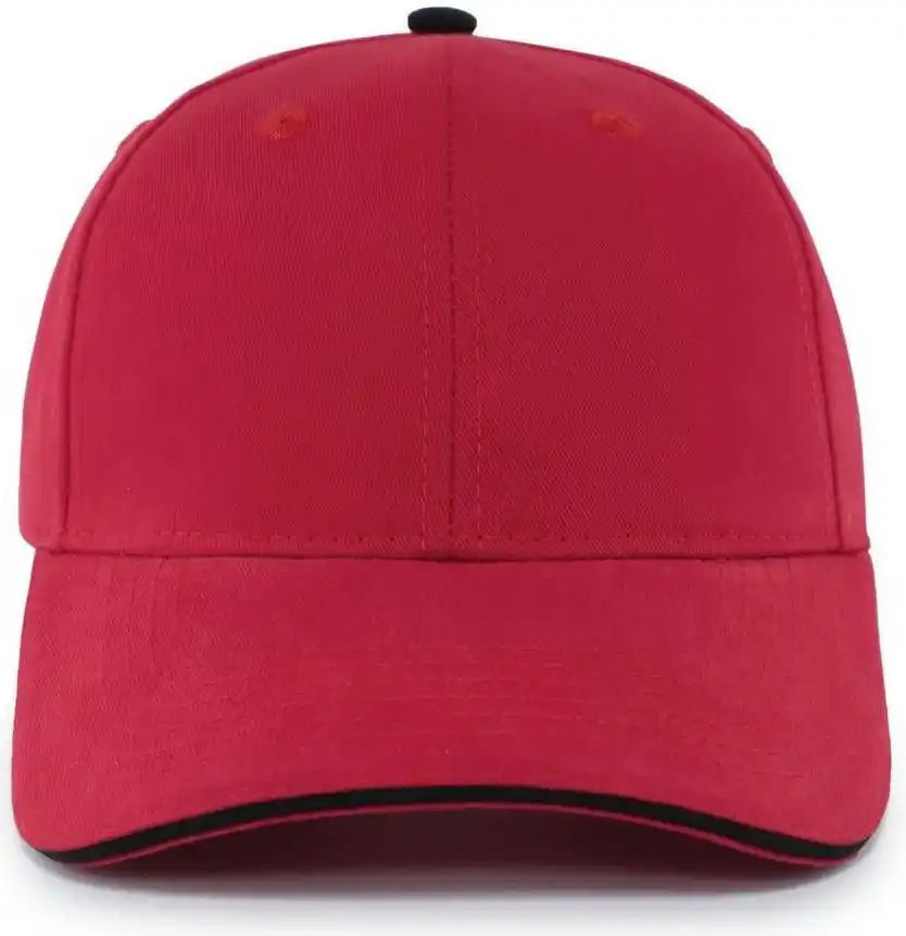 Pacific Headwear 121c Brushed Cotton Sandwich Visor Hook and Loop Cap Red Black / 7’’ 7 7/8’’