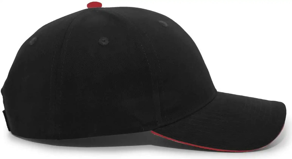 Pacific Headwear 121c Brushed Cotton Sandwich Visor Hook and Loop Cap Black Red / 7’’ 7 7/8’’
