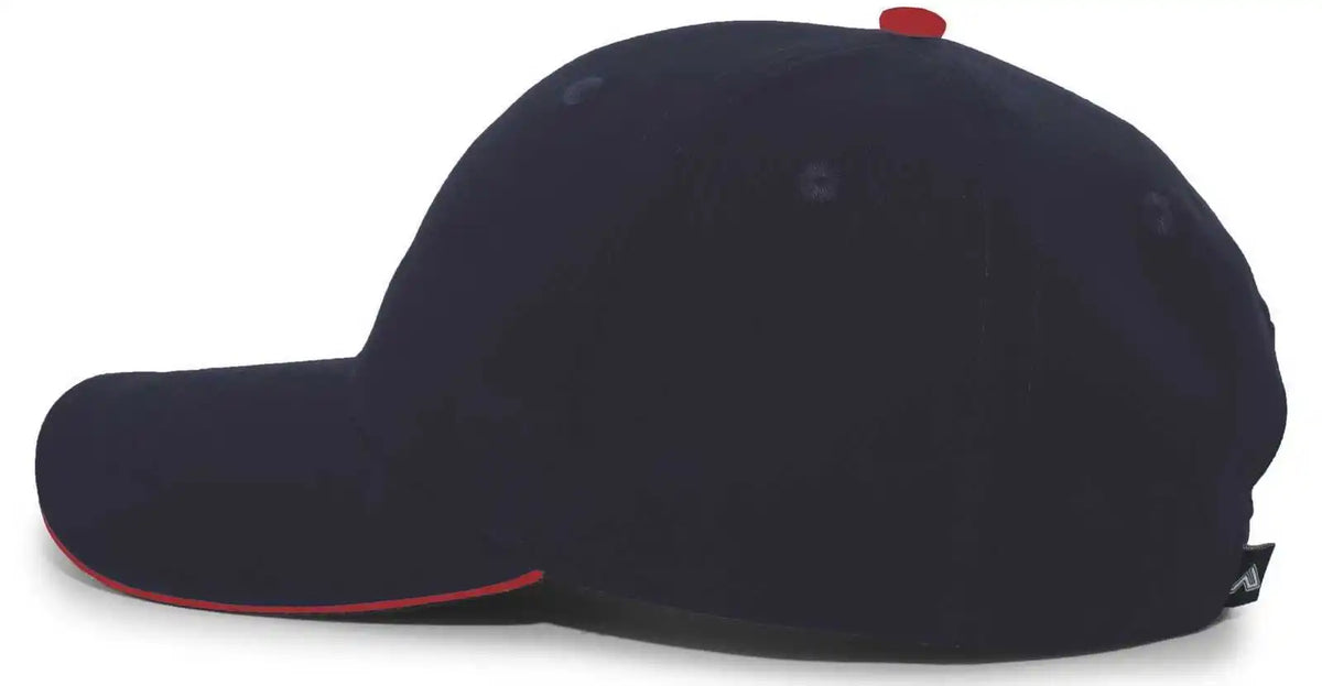 Pacific Headwear 121c Brushed Cotton Sandwich Visor Hook and Loop Cap Navy Red / 7’’ 7 7/8’’