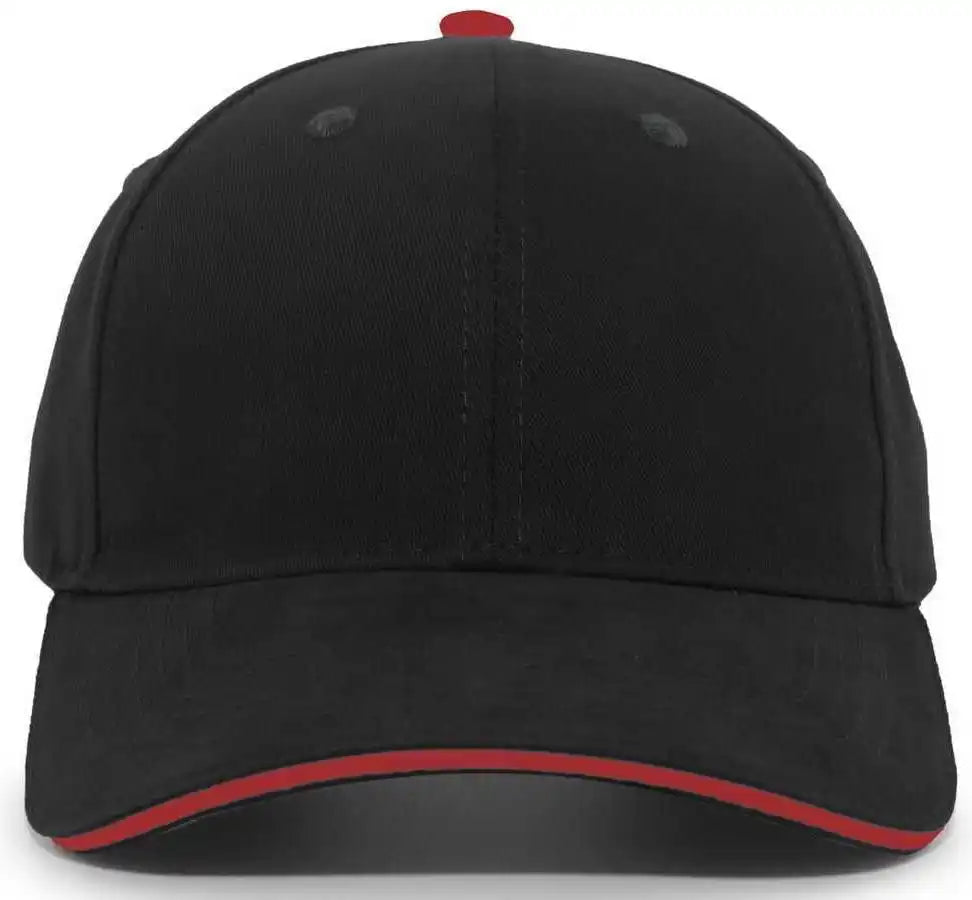 Pacific Headwear 121c Brushed Cotton Sandwich Visor Hook and Loop Cap Black Red / 7’’ 7 7/8’’
