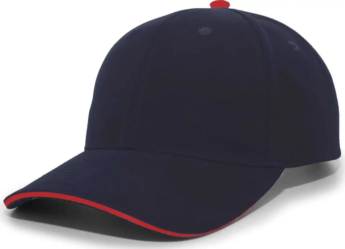 Pacific Headwear 121c Brushed Cotton Sandwich Visor Hook and Loop Cap Navy Red / 7’’ 7 7/8’’
