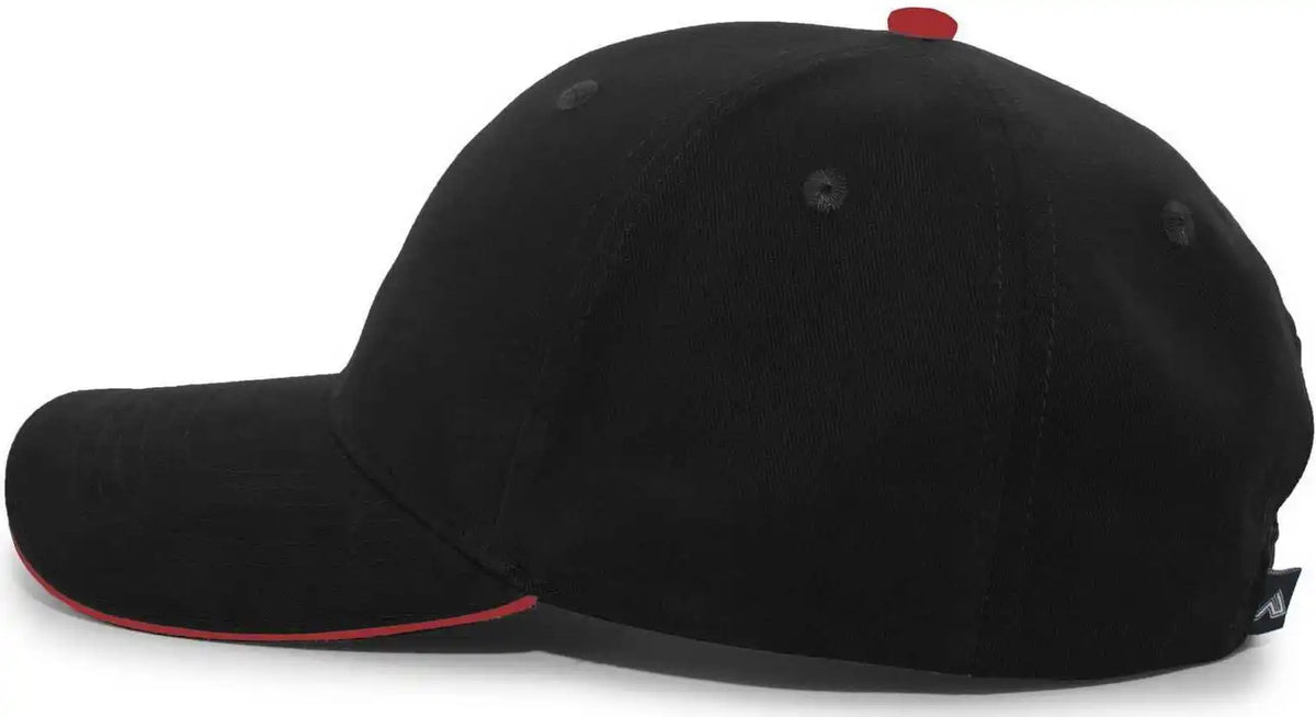 Pacific Headwear 121c Brushed Cotton Sandwich Visor Hook and Loop Cap Black Red / 7’’ 7 7/8’’