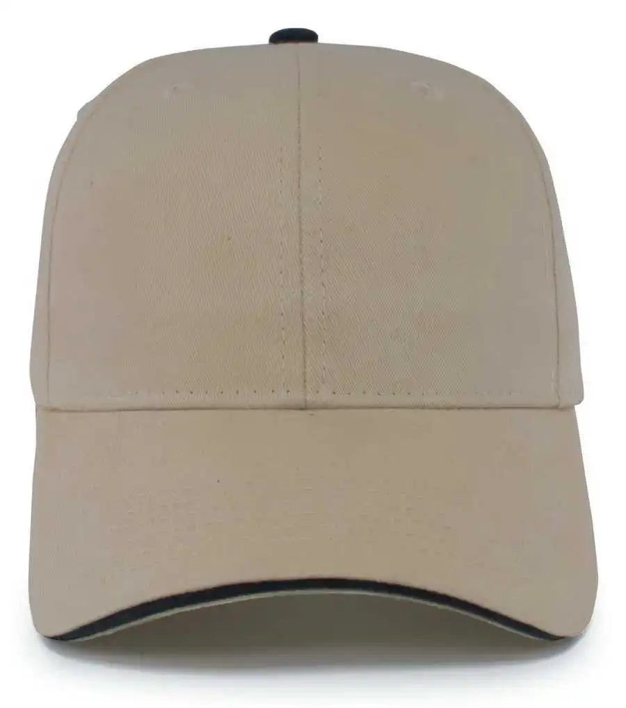 Pacific Headwear 121c Brushed Cotton Sandwich Visor Hook-and-loop Cap - Khaki Black - 7’’ - 7 7/8’’