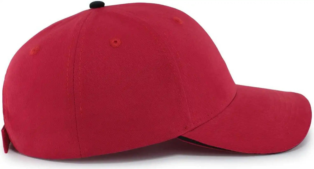 Pacific Headwear 121c Brushed Cotton Sandwich Visor Hook and Loop Cap Red Black / 7’’ 7 7/8’’