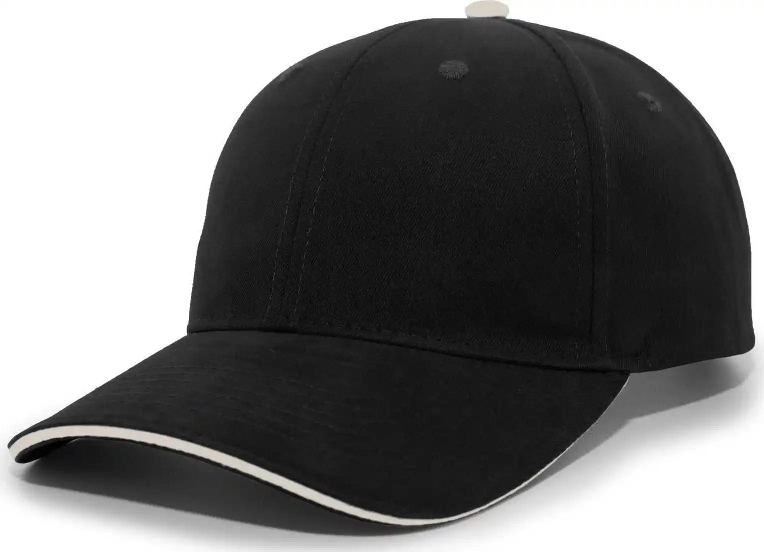 Pacific Headwear 121c Brushed Cotton Sandwich Visor Hook-and-loop Cap - Black Khaki - 7’’ - 7 7/8’’