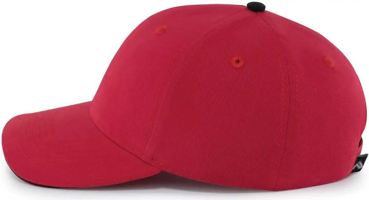 Pacific Headwear 121c Brushed Cotton Sandwich Visor Hook and Loop Cap Red Black / 7’’ 7 7/8’’