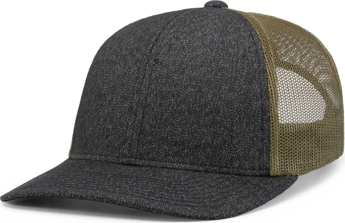 Pacific Headwear 210c Malange Heather Low Profile Trucker - Black Moss - Olive / 7’’ 7 7/8’’