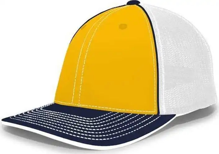 Pacific Headwear 404f Trucker Flexfit Cap - Gold White Navy - 6 1/2’’ 7’’