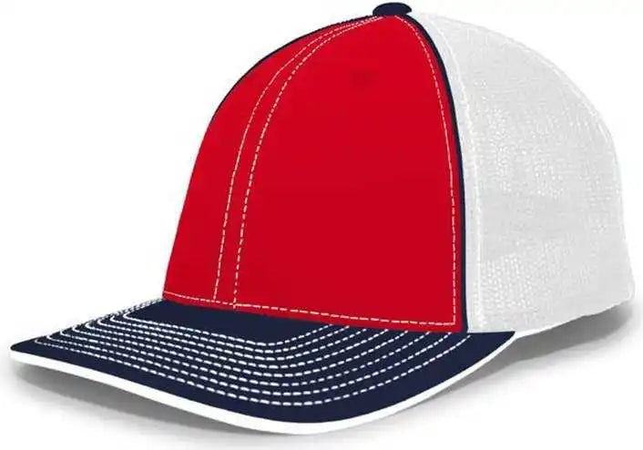 Pacific Headwear 404f Trucker Flexfit Cap - Red White Navy - 6 1/2’’ 7’’