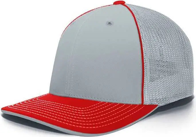 Pacific Headwear 404f Trucker Flexfit Cap - Silver Red