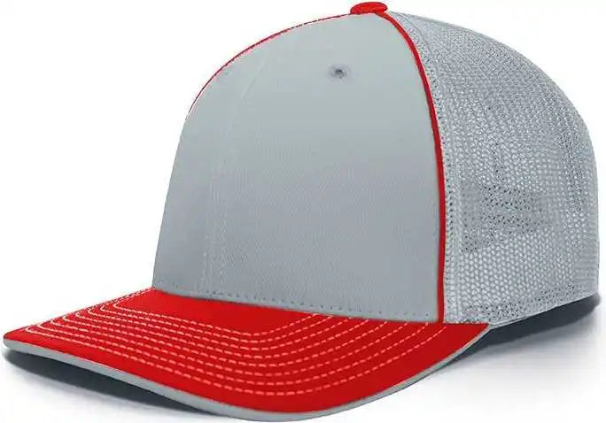 Pacific Headwear 404f Trucker Flexfit Cap - Silver Red - Light Gary / 6 1/2’’ 7’’