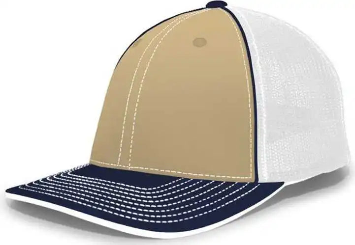 Pacific Headwear 404f Trucker Flexfit Cap - Vegas White Navy - Gold / 6 1/2’’ 7’’