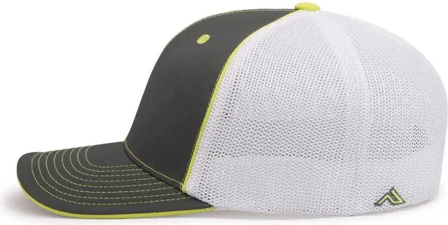 Pacific Headwear 404m Trucker Flexfit Cap - Graphite White Neon Yellow