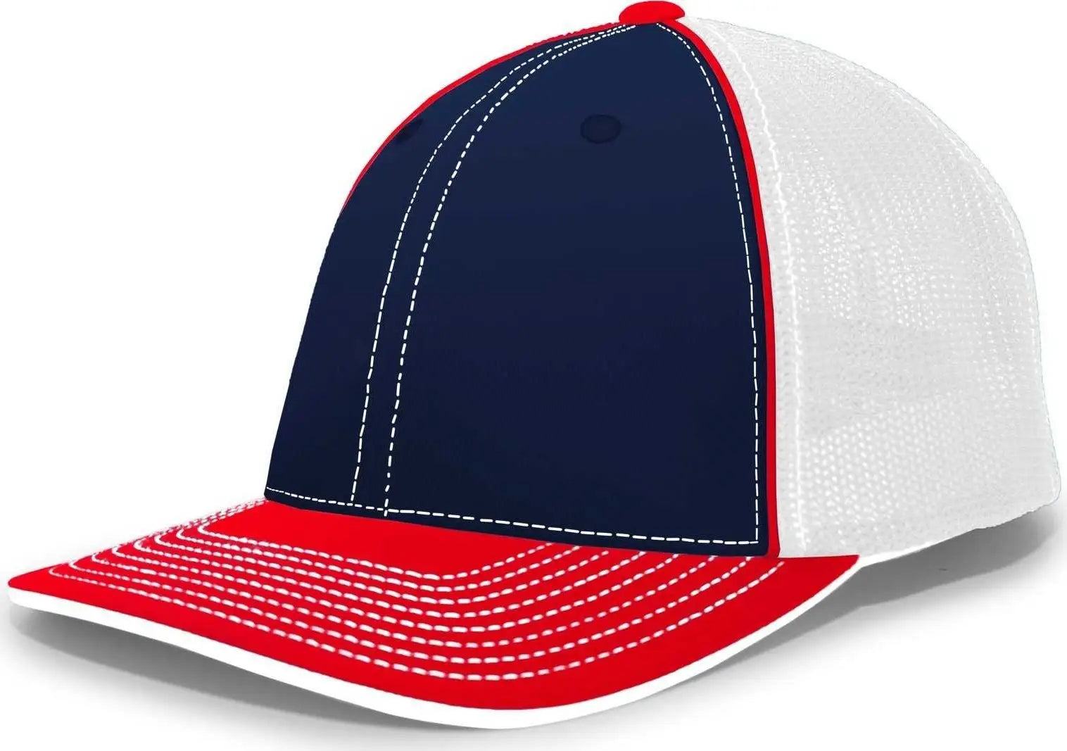 Pacific Headwear 404m Trucker Flexfit Cap - Navy Red