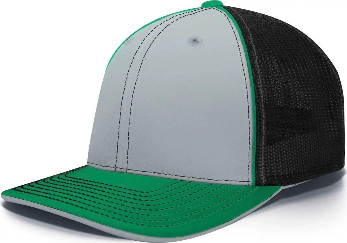 Pacific Headwear 404m Trucker Flexfit Cap - Silver Black Kelly - Light Gray / 6 3/8’’ - 7/8’’