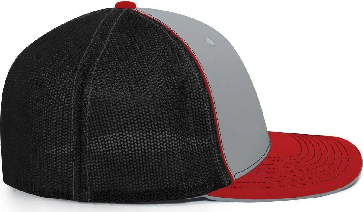 Pacific Headwear 404m Trucker Flexfit Cap Silver Black Red