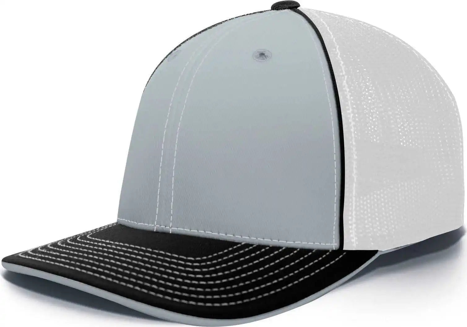 Pacific Headwear 404m Trucker Flexfit Cap - Silver White Black - Light Gray / 6 3/8’’ - 7/8’’