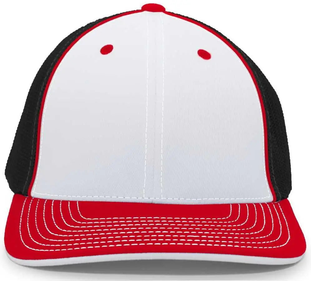 Pacific Headwear 404m Trucker Flexfit Cap - White Black Red - 6 1/2’’ - 7’’