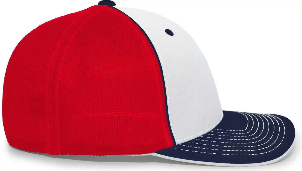 Pacific Headwear 404m Trucker Flexfit Cap White Navy Red