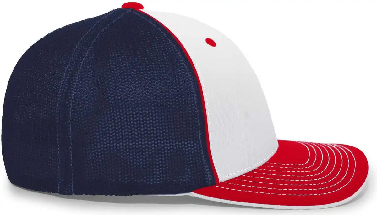 Pacific Headwear 404m Trucker Flexfit Cap White Red Navy