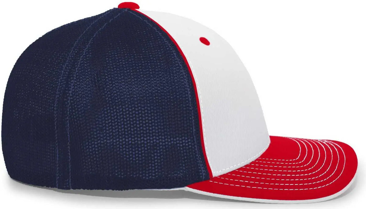 Pacific Headwear 404m Trucker Flexfit Cap - White Red Navy