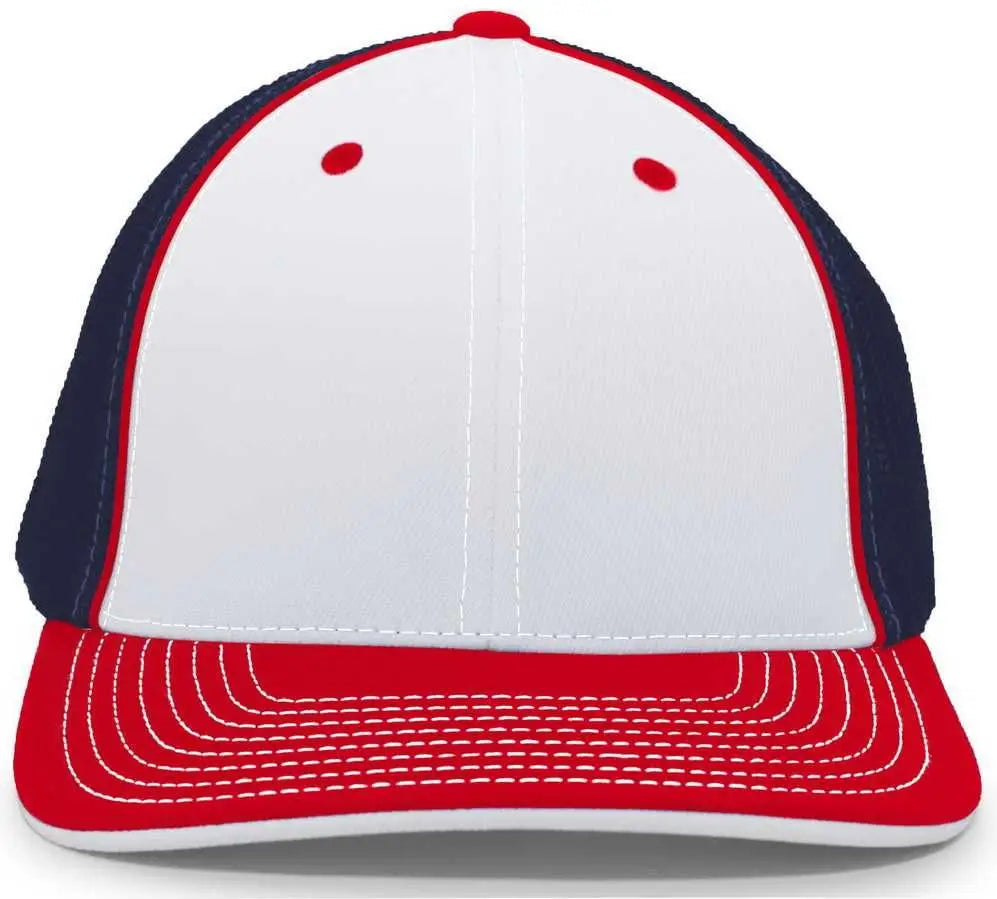 Pacific Headwear 404m Trucker Flexfit Cap - White Red Navy