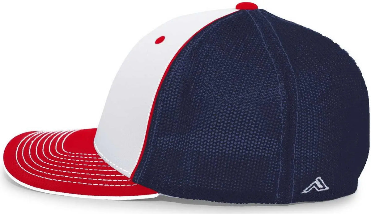 Pacific Headwear 404m Trucker Flexfit Cap - White Red Navy
