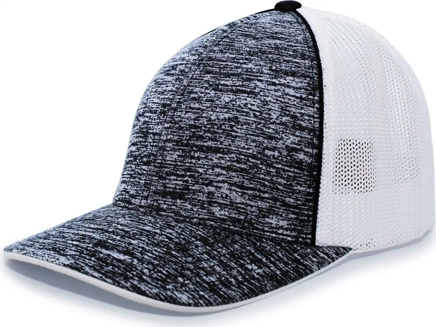 Pacific Headwear 406f Aggressive Heather Trucker Flexfit Cap - Black White - 6 3/8’’ - 7/8’’