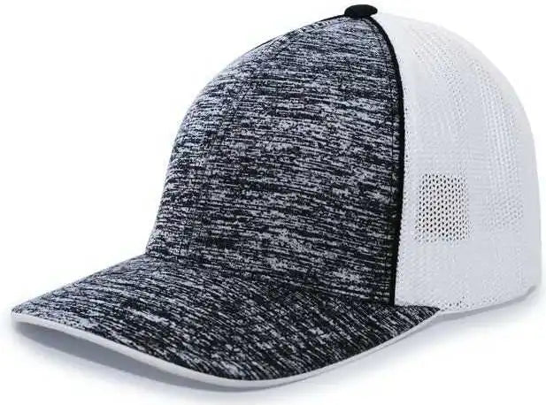 Pacific Headwear 406f Aggressive Heather Trucker Flexfit Cap - Black White - 6 3/8’’ - 7/8’’