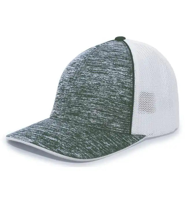 Pacific Headwear 406f Aggressive Heather Trucker Flexfit Cap - Dark Green White - Forest / 6 3/8’’ - 7/8’’