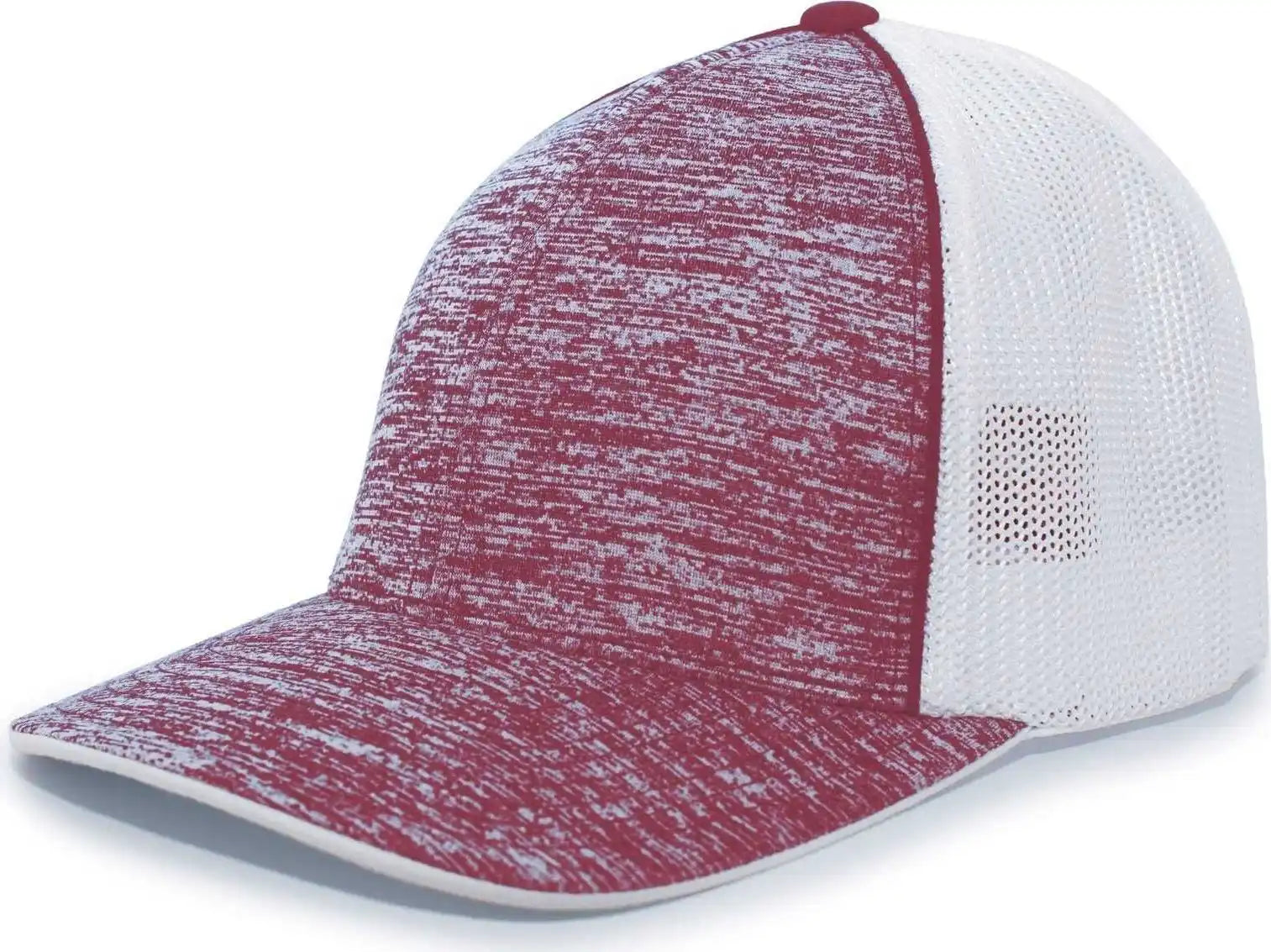 Pacific Headwear 406f Aggressive Heather Trucker Flexfit Cap - Maroon White - 6 3/8’’ - 7/8’’