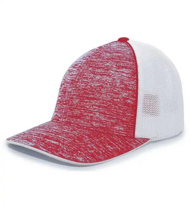Pacific Headwear 406f Aggressive Heather Trucker Flexfit Cap - Red White - 6 3/8’’ - 7/8’’