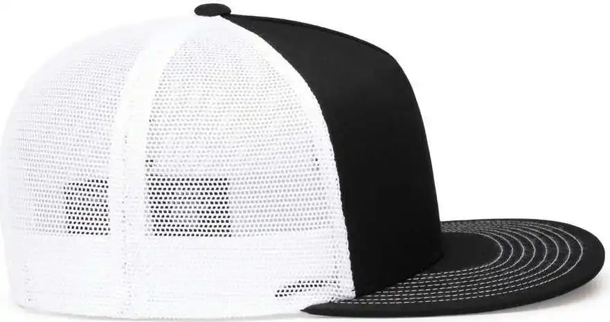 Pacific Headwear 4d7 d Series 5 Panel Trucker Snapback Cap Black White / 7’’ 7 7/8’’