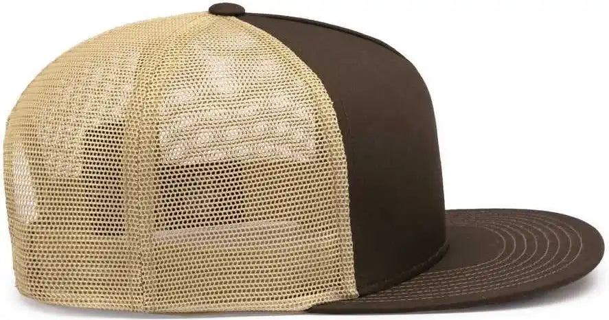 Pacific Headwear 4d7 D-series 5-panel Trucker Snapback Cap - Brown Khaki - 7’’ - 7 7/8’’