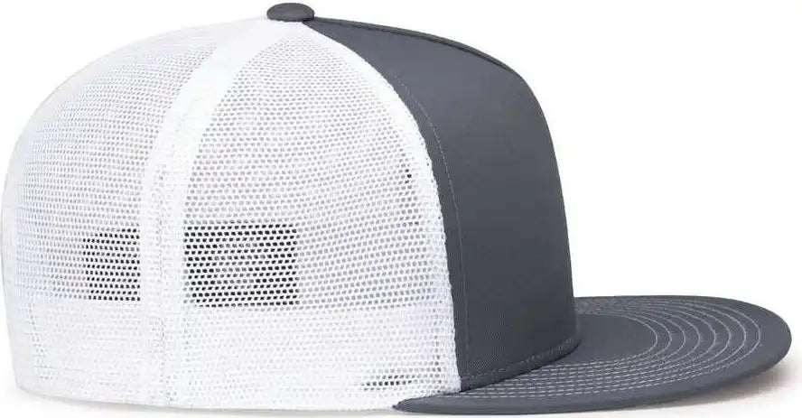 Pacific Headwear 4d7 d Series 5 Panel Trucker Snapback Cap Graphite White / 7’’ 7 7/8’’