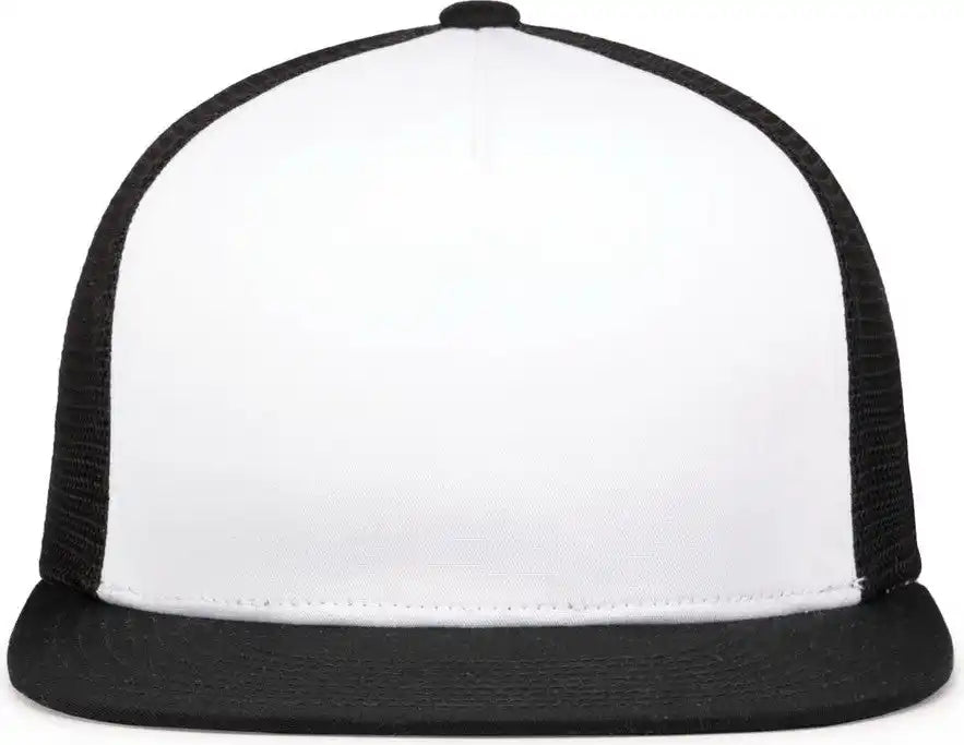 Pacific Headwear 4d7 d Series 5 Panel Trucker Snapback Cap White Black / 7’’ 7 7/8’’