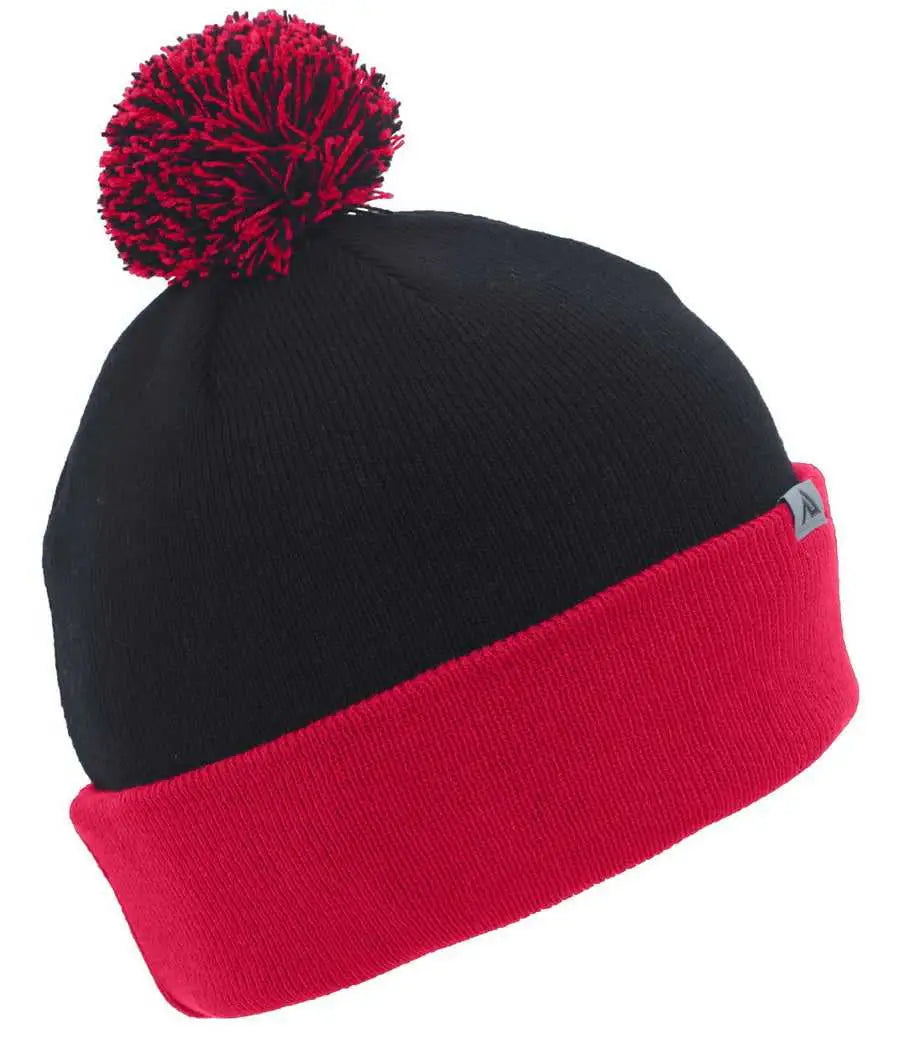 Pacific Headwear 641k Knit Fold Over Pom-pom Beanie - B04j - Black Red / 7’’ - 7 7/8’’
