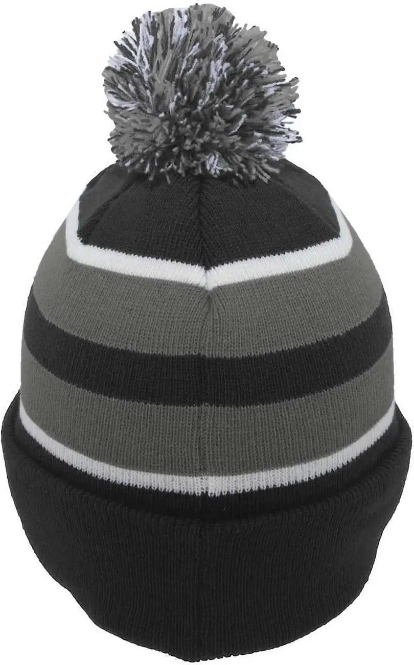Pacific Headwear 641k Knit Fold Over Pom-pom Beanie - Black Graphite White - 7’’ - 7 7/8’’